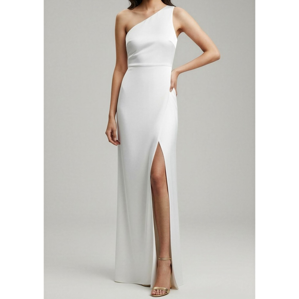 BHLDN One-Shoulder White Evening Gown with Thigh Slit